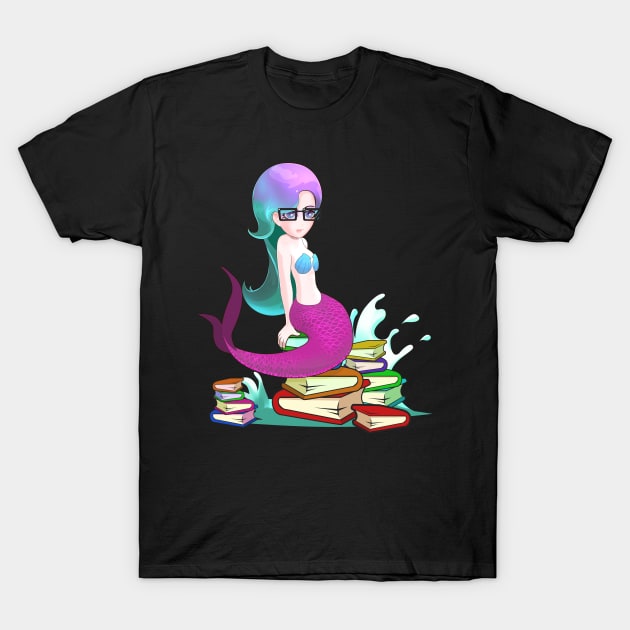 Beautiful Chibi Anime Mermaid Book Lover T-Shirt by TheBeardComic